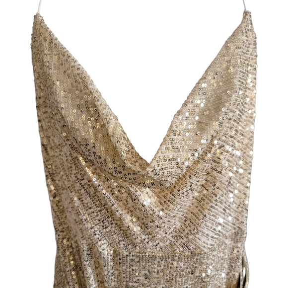ASOS Design Elegant Gold Cami Sequin Maxi Dress W/ Belt, 14, Worn Once - Picture 5 of 11